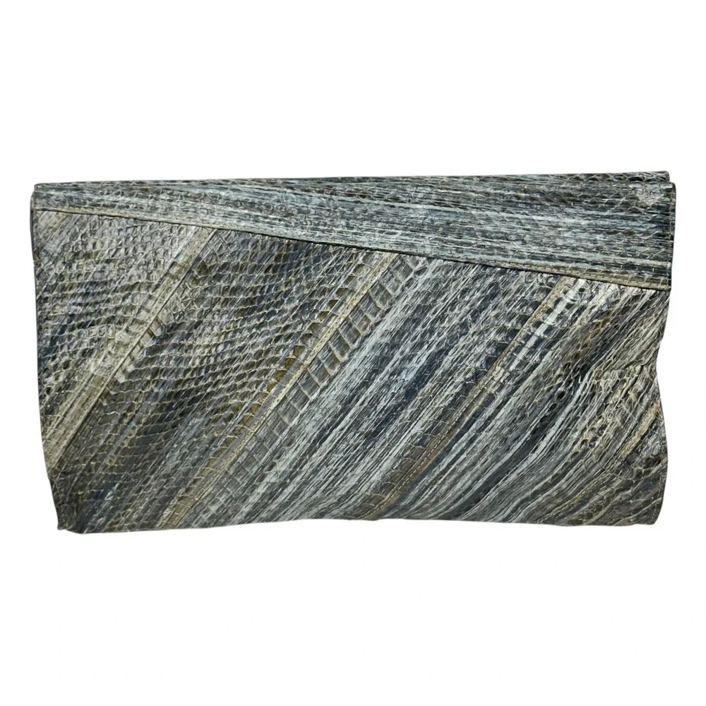 Vintage Lou-Ran Originals‎ Clutch Bag Womens Gray Authentic Snakeskin Leather